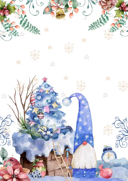 Санта Клаус Застрял Дымоходе Подарками Иллюстрация Открытки — стоковое фото