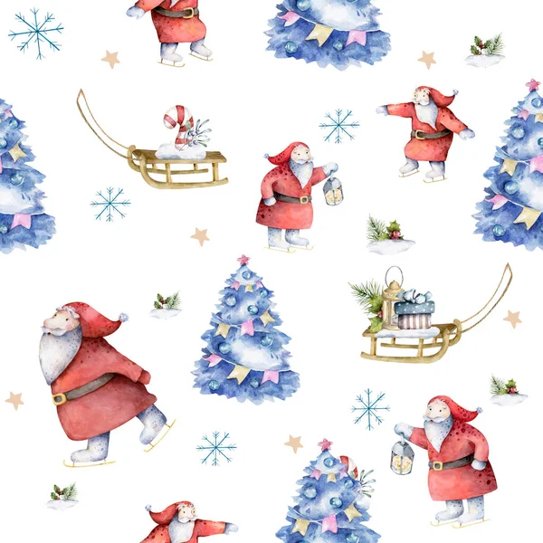 Cute Bezproblemowy Wzór Mikołajem Różowym Tle Dla Wesołych Świąt Szczęśliwego — Zdjęcie stockowe