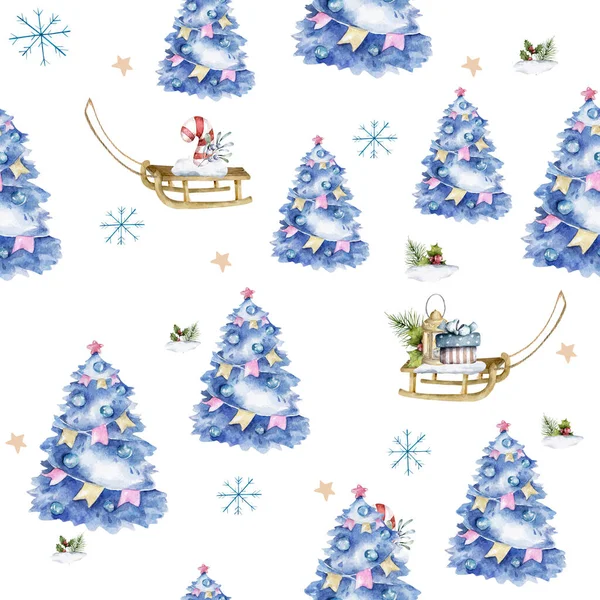 Árbol Navidad Azul Árbol Navidad Decorado Ilustraciones Aisladas Árbol Navidad — Foto de Stock