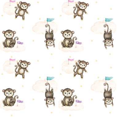 Tatlı bebek Hippo El beyaz arka planda suluboya çizimi.