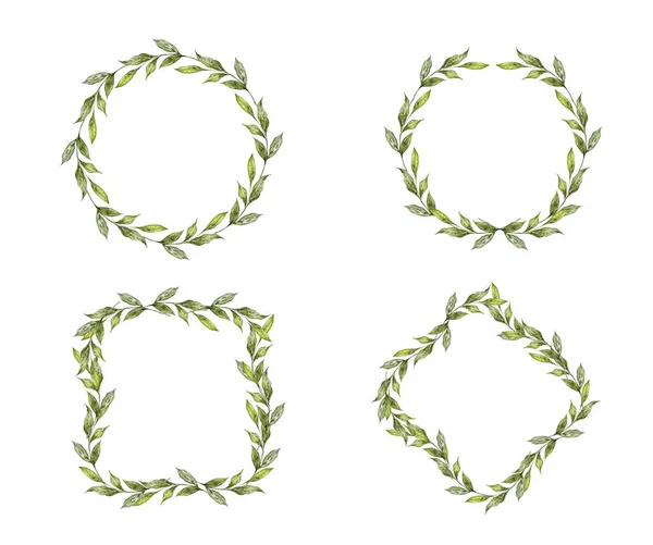 Grinalda Com Moldura Folhas Verdes Círculo Conjunto Quadrado Para Saudação — Fotografia de Stock
