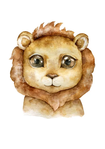 Cute baby lion for newborns events. Hand drawn watercolor wildlife — Stock Photo, Image