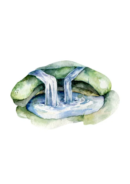 Небольшое Озеро Тростником Берегу Ландшафтного Дизайна Изолировано Белом Фоне Карикатура — стоковое фото