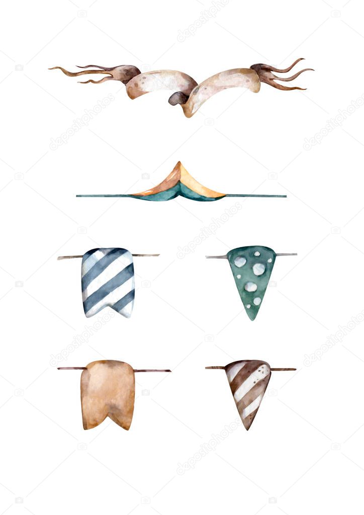 Watercolor ribbons set. Hand drawn stripes or banners Watercolor design elements isolated objects.