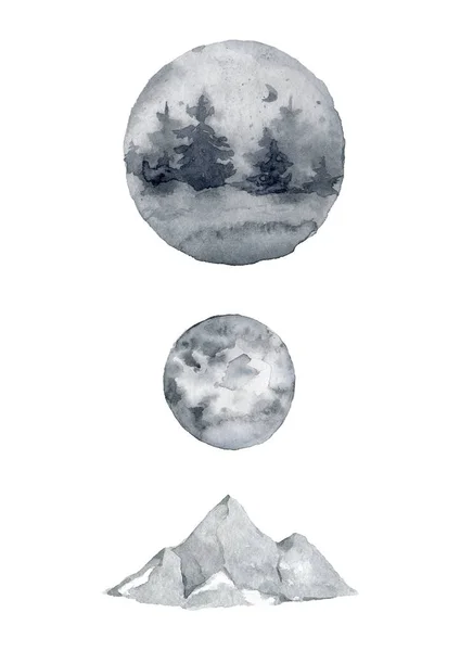 Akvarel Měsíc Fáze Izolované Bílém Pozadí — Stock fotografie