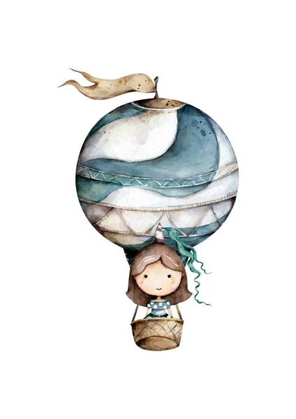 Mädchen Mit Einem Luftballon Illustration Auf Weißem Hintergrund — Stockfoto