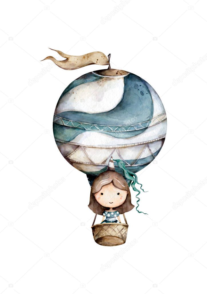 Girl holding a balloon. illustration on a white background.