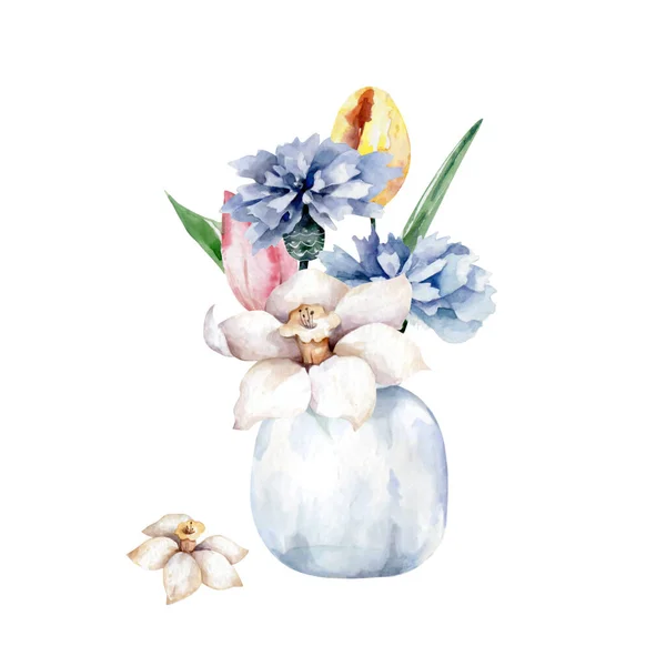 Бутылка Цветами Весенний Букет Вазе Цветочный Дизайн — стоковое фото
