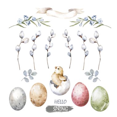 Yumurtadan çıkan bir hatunla paskalya kartı, illüstrasyon.