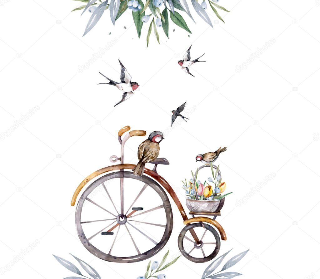 Bicycle with balloons and a basket full of flowers, Romantic Birthday card