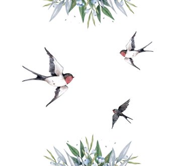 Çizgi film serçesi beyaz arka planda izole edildi. El çizimi suluboya çizimi.