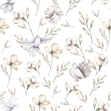 Güvercin klipsi dijital, güvercin boyası, kuş sineği çizimi, beyaz arka planda kusursuz desen. Yüksek kalite fotoğraf