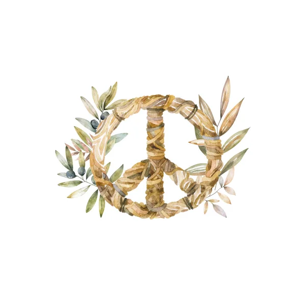 花の平和記号のイラスト 花とヒッピーシンボル 太平洋の標識 愛のレトロな対象 華やかな配置 — ストック写真