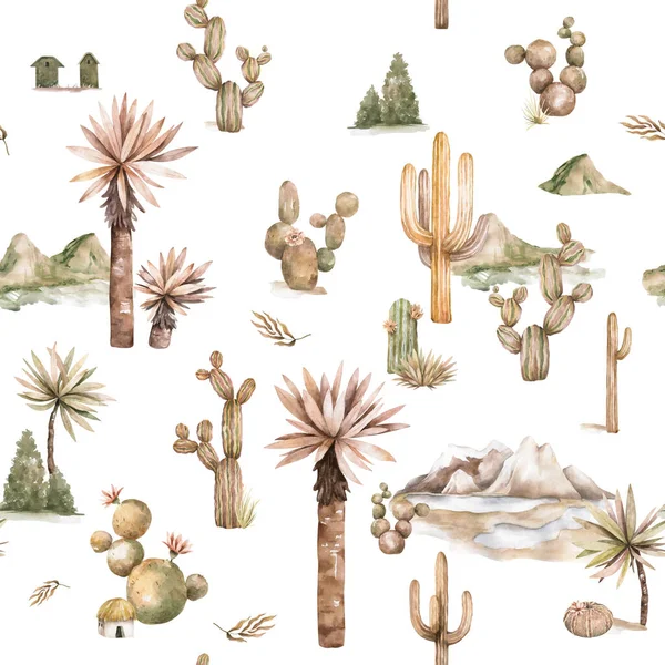 Bezproblémový kaktusík. Akvarel hnědý kaktus. Ručně kreslené izolované ilustrace na bílém pozadí — Stock fotografie