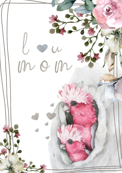 Projeto Cartão Feliz Dia Das Mães Com Coração Floral Flores — Fotografia de Stock