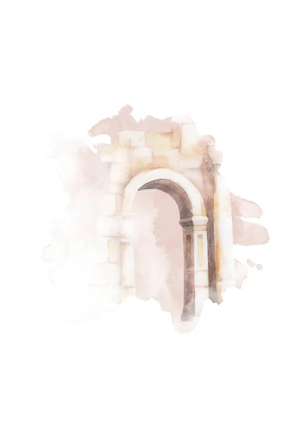 Фрагмент Городского Каменного Здания Спиральной Лестницей Аркой Дверью — стоковое фото