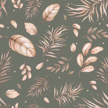 bitkiler, çiçekler ve yapraklar. Dijital çizim ve suluboya doku. Orijinal yaratıcı çizim. pürüzsüz desen, renkli arkaplan.