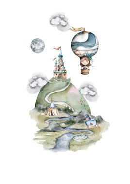 Güzel karikatür kalesi. Basit gradyanlı bir illüstrasyon. Hepsi tek bir katmanda..