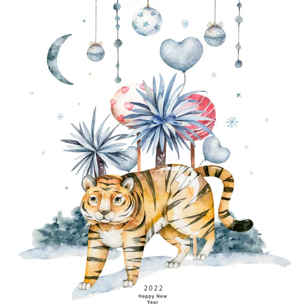 Frohes Chinesisches Neujahr 2022 Cartoon Tiger Mit Goldsegen Chinesisches Neujahr — Stockfoto