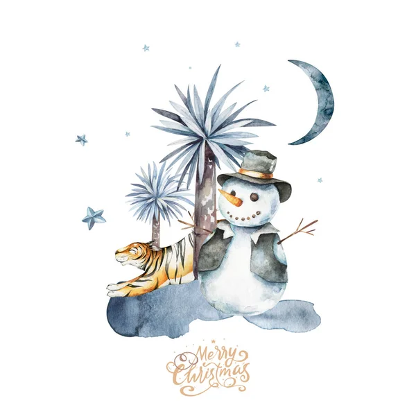 Weihnachten Hintergrund Mit Schneemann Und Schneeflocken Illustration — Stockfoto