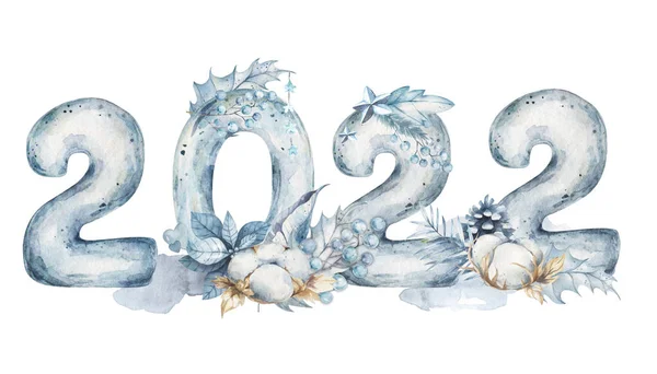 2022年一个快乐新年的标志 祝贺的概念 横向标志的类型 雪白的背景 摘要孤立的图形设计模板 装饰数字 彩色数字 圣诞装饰 — 图库照片