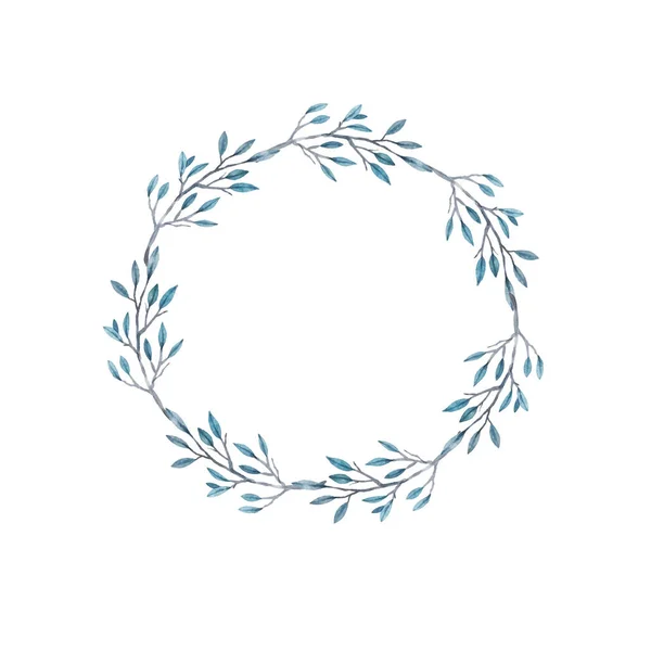 Guirlandas de férias. Decoração conjunto círculo grinalda natal. Azul colorido aquarela folhas isolado ilustração — Fotografia de Stock