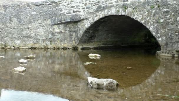 Puente de arco de piedra sobre corriente — Vídeo de stock