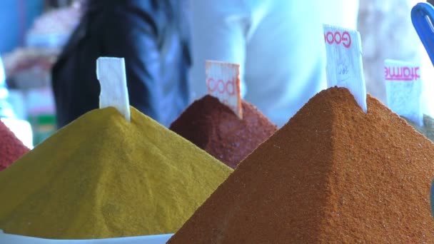 Piles of traditional Moroccan spices — Stock Video