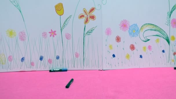 Children drawings at play area — Stock Video