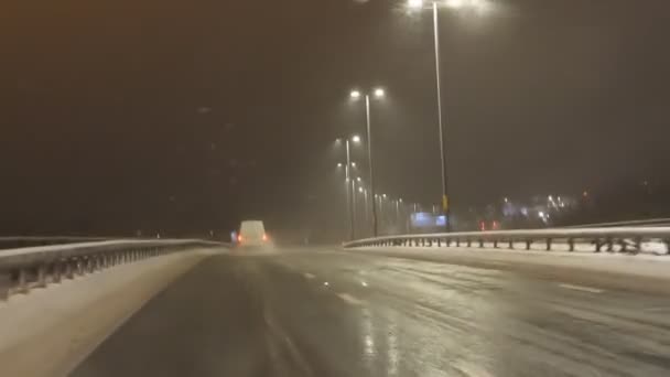 Dirigir Noite Inverno Barton High Level Bridge Grande Manchester Anel — Vídeo de Stock