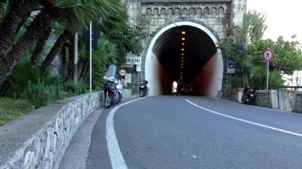 Palmy Przy Wejściu Tunelu Lub Wyjściu Mieście Atrani Wybrzeże Amalfi — Wideo stockowe