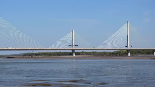 Vue Panoramique Belle Mersey Gateway Bridge Dessus Rivière Mersey Manchester — Video