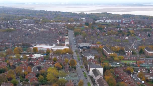 Vedere Aeriană Acoperișurilor Districtului Rezidențial Din Liverpool Nord Vestul Angliei — Videoclip de stoc