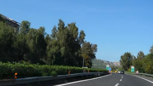 Pohled Čelní Sklo Auta Krásné Scenérii Dálnici E45 Sicílii Itálie — Stock video