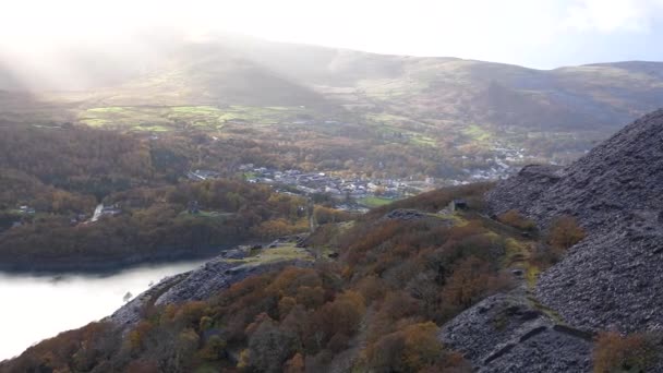 Indah Sudut Panorama Tinggi Dari Welsh Snowdonia Pegunungan Llanberis Kota — Stok Video