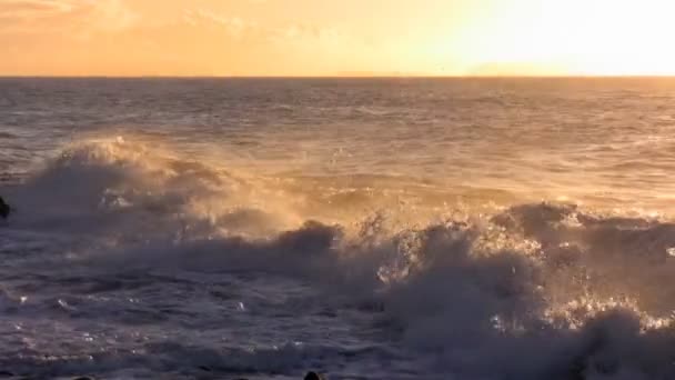 Wellen plätschern gegen die Morgensonne — Stockvideo