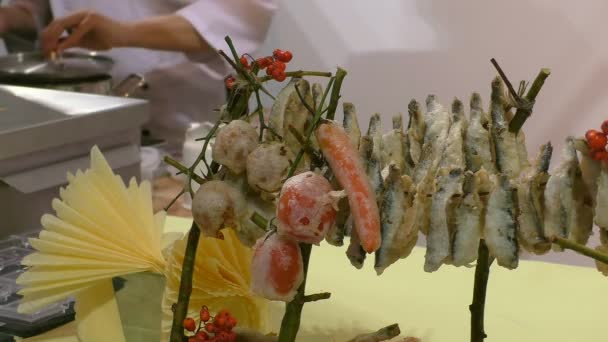 Tempura e chef — Vídeo de Stock