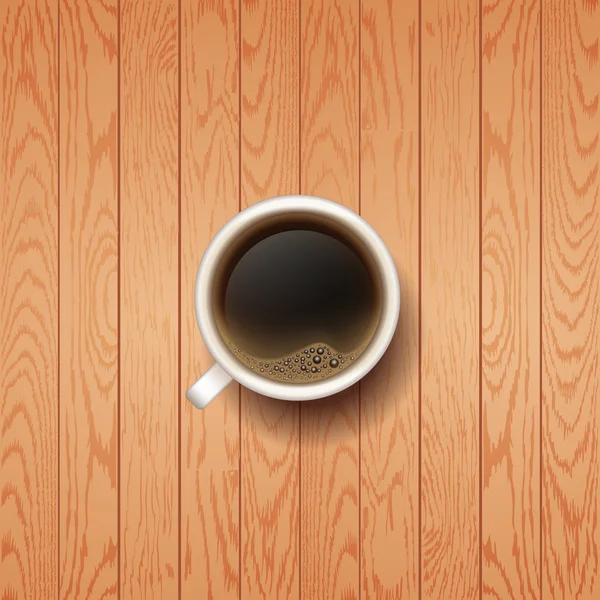 Caldo caffè tazza di legno sfondo — Vettoriale Stock