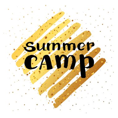 Vektör trendy el yazı poster. Çizilen hat 'Yaz Kampı' el altın satırlarındaki şablon poster. kavram el yazısı poster