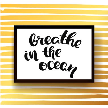 Vektör trendy el yazı poster. Elle çizilmiş hat 'okyanusta nefes' şablon üzerine poster altın satırlar. kavram el yazısı poster