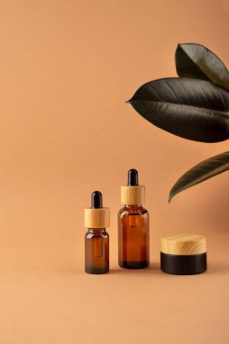 Çevre dostu kehribar cam damlası şişesi ve kavanozlar.