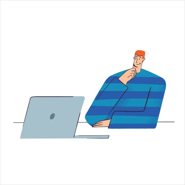 Hombre con portátil. Gente de negocios. Trabajo en equipo remoto. — Vector de stock