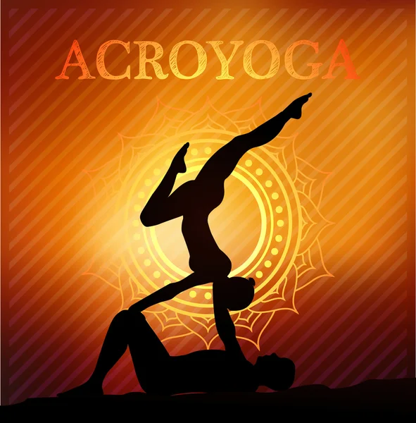 Acro yoga . Partner/couples yoga poses — Stock Vector