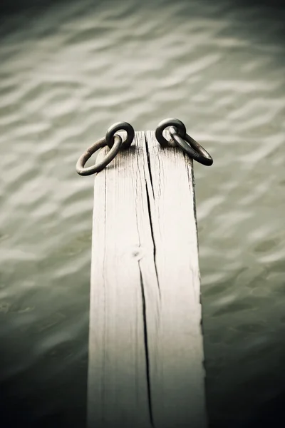 Iron loops on top of a timber beam — Stock Photo, Image