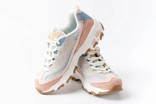 Pastel Sneakers White Background Copy Space Front View — Stock Photo, Image