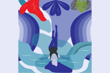 Rahatla kız düz çizim ve soyut vektör çizimi 