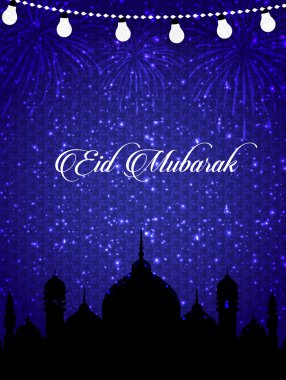 Güzel Eid Mubarak kartı tasarım benzersiz kavramları, Camii ve filigran arka plan, Eps 10