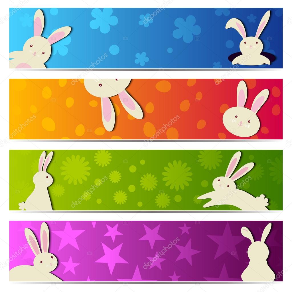 A  Set of colorfull Banners Happy Easter Rabbit Bunny - vector