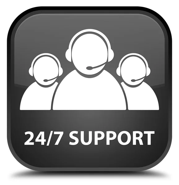 24 / 7 Supporto (icona del team di assistenza clienti) pulsante quadrato nero — Foto Stock