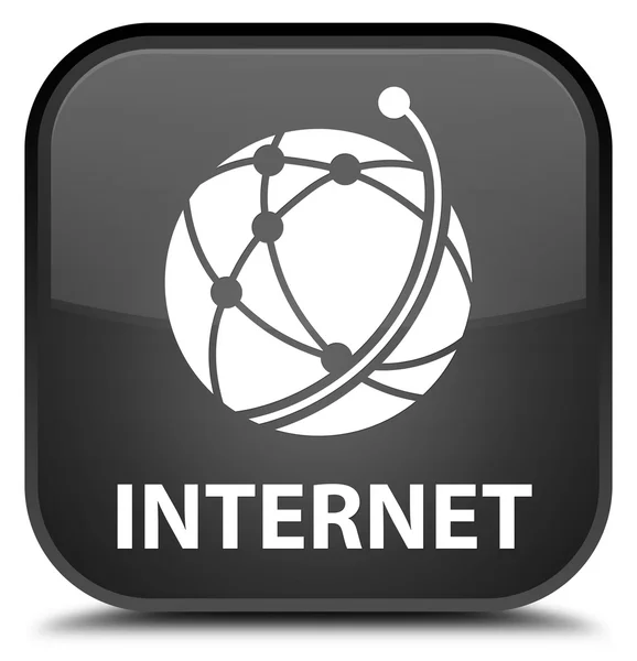 Internet (ícone de rede global) botão quadrado preto — Fotografia de Stock